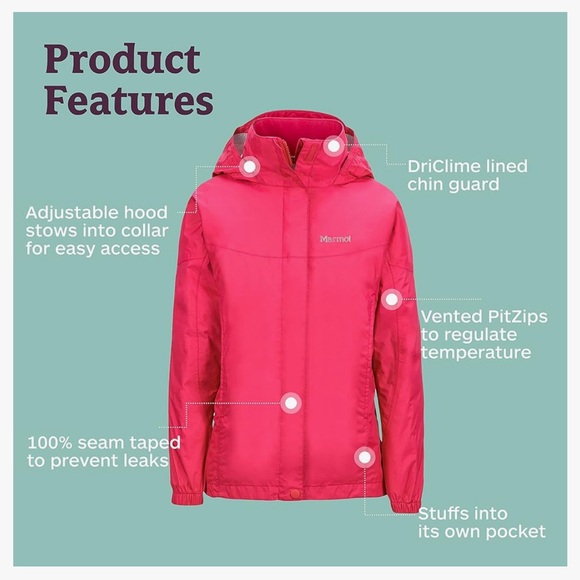 Marmot girls pink rain jacket size Medium - Picture 2 of 10